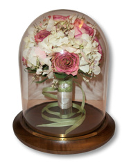 preserved wedding bouquet in dome